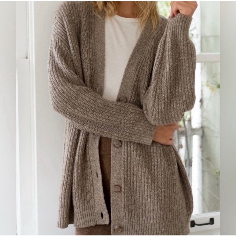 Jenni Kayne Cropped Cashmere Cocoon‎ Cardigan in brown XS Extra Small FLAWED